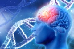 3D medical background with brain and DNA strands